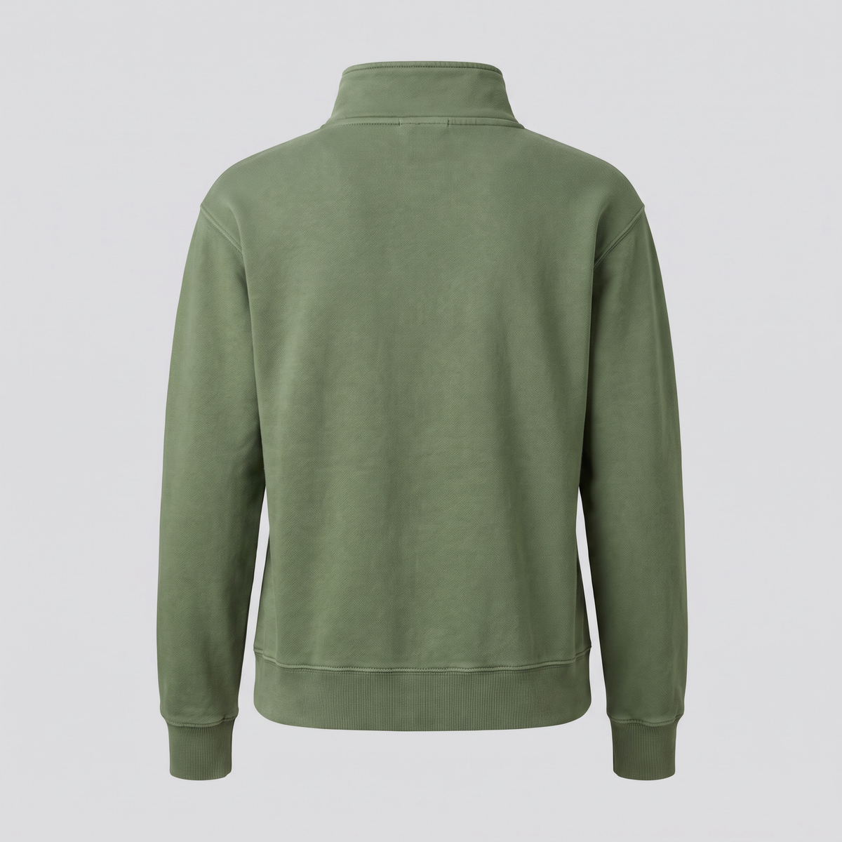 Demi-zip ample, vert mousse, vue de dos — NORTH & ROW
