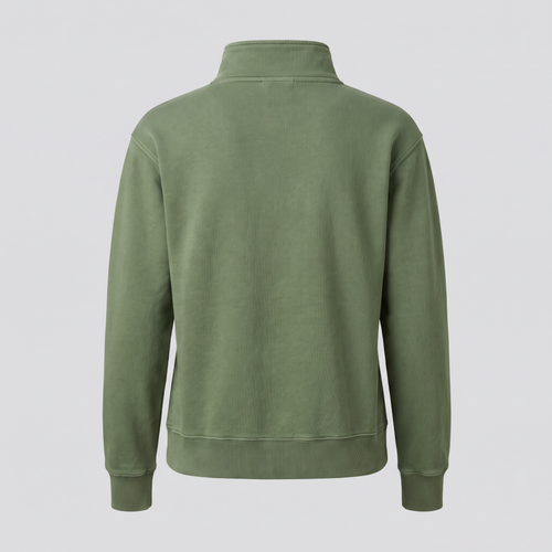 Demi-zip ample, vert mousse, vue de dos — NORTH & ROW
