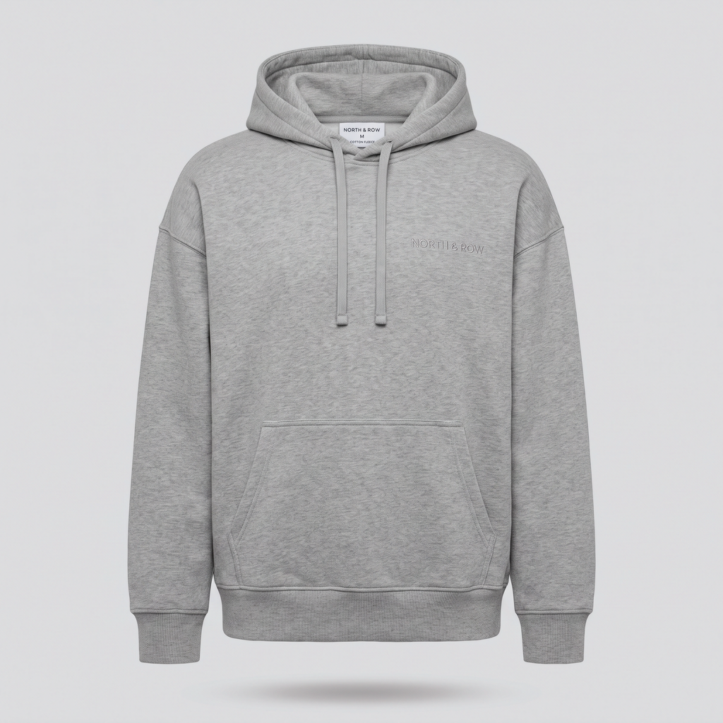 Sweat à capuche, gris chiné, vue de face — NORTH & ROW