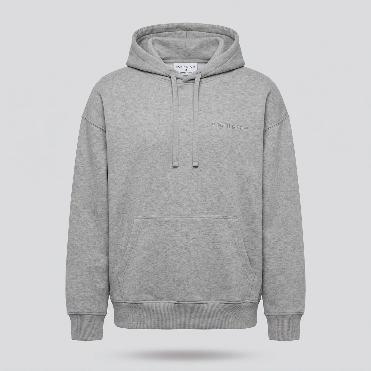 Sweat à capuche, gris chiné, vue de face — NORTH & ROW