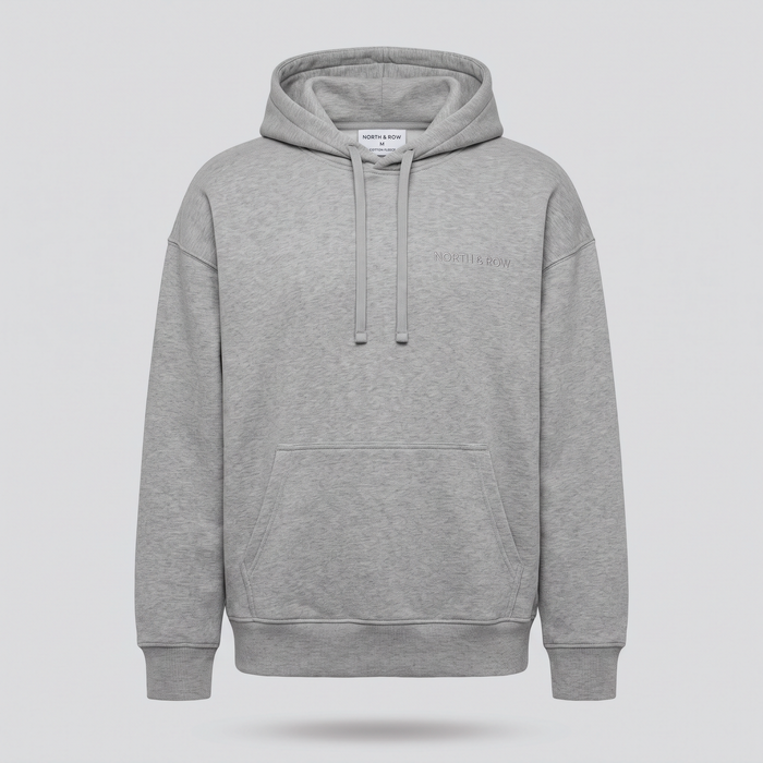 Sweat à capuche, gris chiné, vue de face — NORTH & ROW