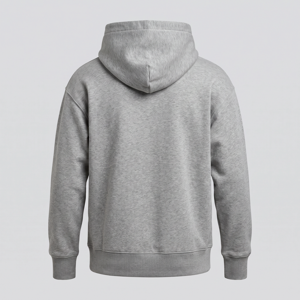 Sweat à capuche, gris chiné, vue de dos — NORTH & ROW