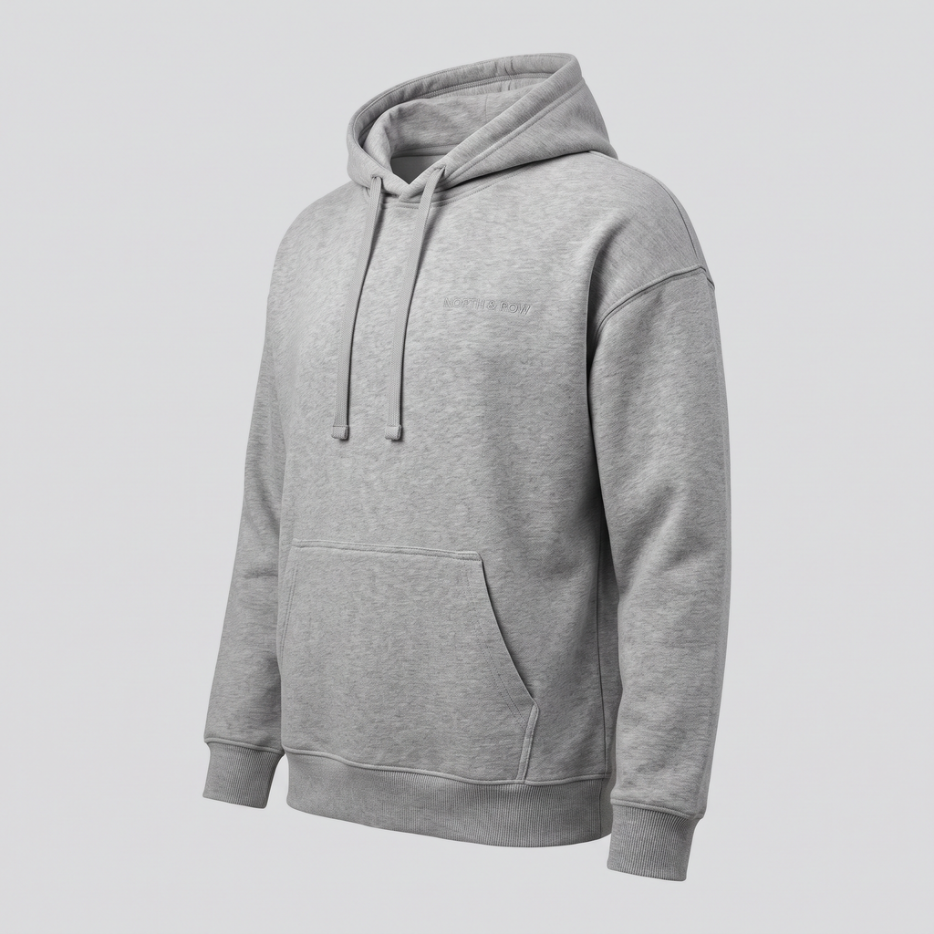 Sweat à capuche, gris chiné, vue de trois-quarts — NORTH & ROW