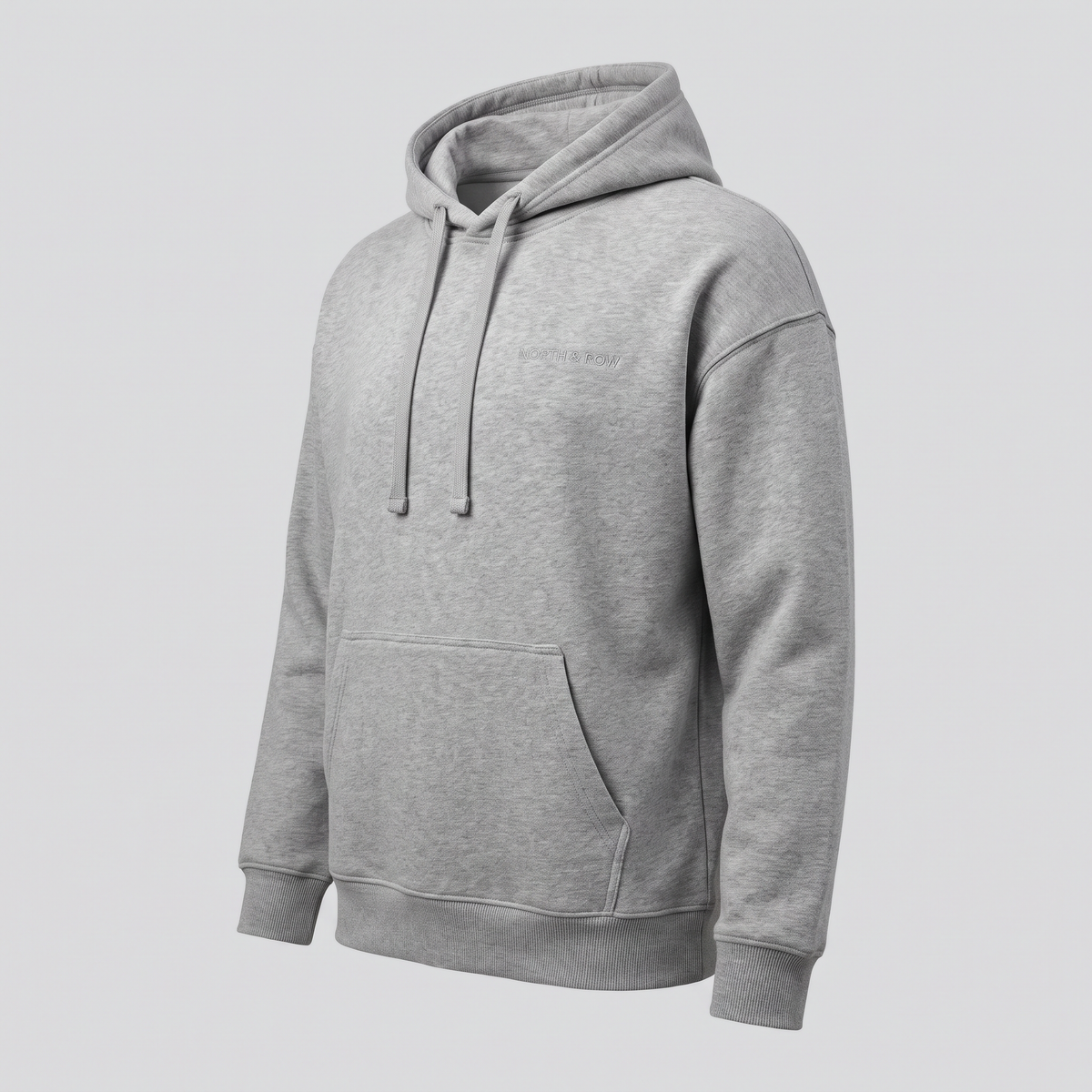 Sweat à capuche, gris chiné, vue de trois-quarts — NORTH & ROW