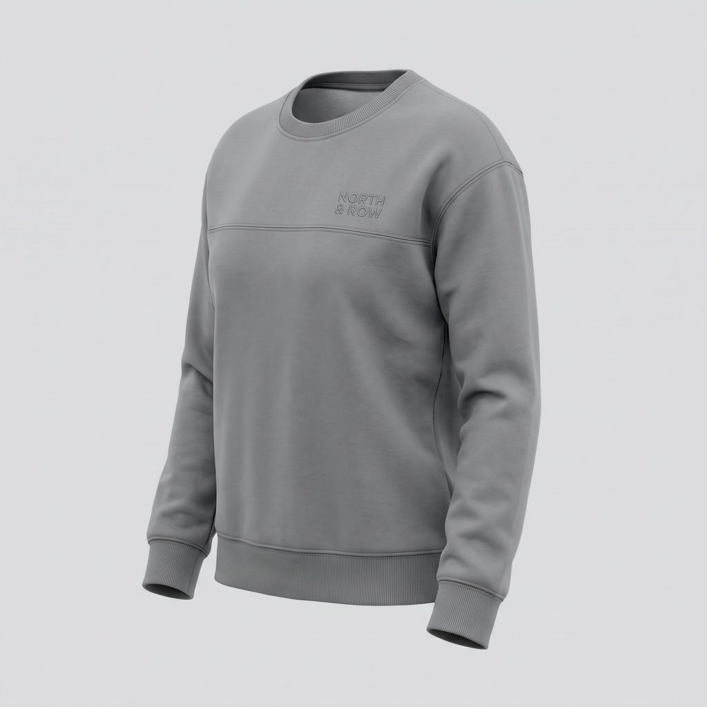 Sweat à empiècements, gris phoque, vue de trois-quarts — NORTH & ROW