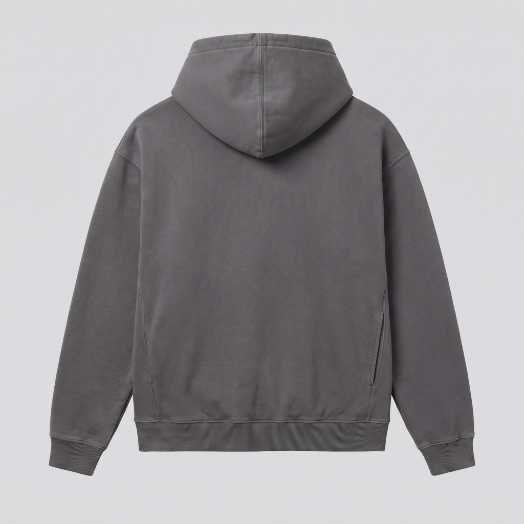 Sweat zippé à capuche, gris fer, vue de dos — NORTH & ROW